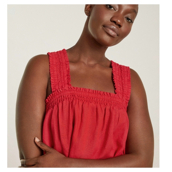 NWT Everlane Smocked Linen Dress - Goji Berry - Picture 5 of 13